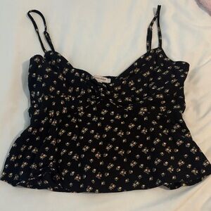 American Eagle Outfitters Black Floral Spaghetti-Strap Cami